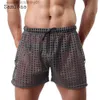 Herren Shorts Sexy Hohl-Out-Shorts 2022 Europäischer Stil Casual Beach Short Cross-Pant Black Männer durch fetisch lose drstring hotpants l231212