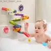 Bath Toys Baby Bath Toys DIY Blocks Slide Race Run Assembling Orbit Yellow Ducks Slide Bathroom Bathtub Kids Play Water Game Toy Set Q231212