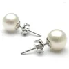 Stud Earrings 7-7 5mm Natural White Round Akoya Pearl With 14K Yellow Gold232N