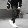 Men's Pants Streetwear 2023 Spring Casual Men's Pants Cotton Ribbons Cargo Pants Harajuku Fashion Slim Fit Black Joggers MenL231212