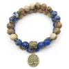 SN1281 Conjunto de pulsera con cabeza de Buda de diseñador a la moda, imagen de jaspe, regalita azul oscuro, pulsera con árbol de la vida, joyería de piedra Natural, 196g