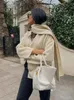 Kvinnorjackor Beige Scarf Collar Dubbelsidig beskuren kappa Kvinnor Lossa långärmad Cardigan Jacket Autumn Elegant Female Streetwear 231211