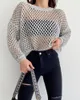 Frauen Pullover 2023 Mode Herbst Gestrickte Flare Ärmel Lose Hohl Perspektive Rundhals Pullover Casual Sexy