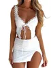 Skirts Women Summer 2 Piece Outfits Lace Ruffle Tie Front Camisole And Slits Mini Skirt Set For Streetwear Aesthetic Clothes