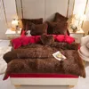 Beddengoedsets Luxe winterwarm lang pluche roze beddengoedset Queen Mink Velvet dubbele dekbedovertrekset met hoeslaken Warmtedekbedovertrekken 231211