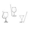 Wine Glasses Unique Cocktail Glass Glassware Champagne Cup Iced Coffee With Built In Straw Goblet For Home Family Bar240R