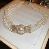 Choker Luxury Vintage Three-layer Baroque Pearl Gem Necklaces For Women Collar In Trend Jewelry Fashion Woman Shiny Crystal