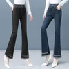 Jeans da donna Pantaloni in denim femminile con pantaloni con strass Pantaloni con controllo della pancia Flare Nero Stretch Campana Fondo svasato Trend 2023 Xxl A