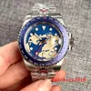Armbandsur Tandorio 40mm Blue Dial Red GMT Sapphire Glass Full lysande Watch Japan NH34 NH34A Mekanisk automatisk herr