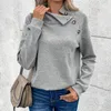 Damen-Kapuzenpullover, mittellang, Damen-Sweatshirt, gemütlicher Stehkragen mit schrägem Knopfdekor, elastische Manschette, dick, warm, locker für den Herbst