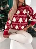 Damenpullover Weihnachtspullover Strickwaren Frauen 2023 Herbst Winter Rollkragen gestrickt Langarm rot Pullover weibliche Santa Jumper Tops