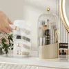 Storage Boxes Makeup Brush Holder Organizer Lid 360 Rotating Clear Dustproof Brushes For Vanity Desktop Bathroom