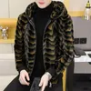 Men's Fur Faux Fur Men's Fur Faux Fur Winter Faux Fur Mink Jacket Mink Thicken Warm Hooded Fur Coat Long Sleeve Zipper Slim Korean Business Brand Men Clothing 231212