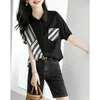 Women's Blouses Women Striped Print Asymmetrical Patchwork Blouse Summer Trendy Simple Casual Lapel Shirts Short Sleeve Loose Tops Blusas