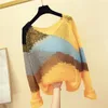 Kvinnors tröjor Fashion Lightweight Sticked Women Sweater Pullovers Autumn Vintage Loose V-Neck Mohair Female Pulls Outwear Coats Tops