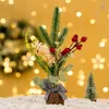 Flores decorativas 25 cm Mini árbol de Navidad creativo adornos de mesa suministros de decoración hojas de pino artificiales árboles frutales rojos