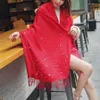 Foulards 2023 Écharpe d'hiver en cachemire avec perles Glands de femmes Wraps et châles Long Musulman Hijab Foulard Femme Perles Laine P266Z