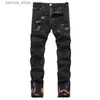 Men's Jeans High Quality Mens Slim-fit Punk Style Black Jeans Light Luxury Color Stitching Decors Sexy Jeans Stylish Street Fashion Jeans; Q231213