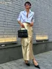 Faldas Clacive Faldas elegantes de cuero Pu doradas para mujer 2023 falda larga de oficina de cintura alta de moda falda clásica informal Fe ClothingL231212