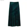 Jupes TRAF 2024 velours Midi jupe femmes taille haute jupe longue femme vert jupes plissées pour femmes Vintage fête femmes jupesL231212