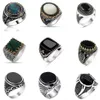 30 Stile Vintage handgemachte türkische Siegelring für Männer Frauen alte Silber Farbe schwarz Onyx Stein Punk Ringe religiösen Schmuck229T