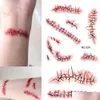 문신 서적 임시 문신 스티커 공포 고양이 박쥐 테러 상처 상처 할로윈 메이크업 바디 아트를위한 현실적인 혈액 부상 0101 드롭 DHW86