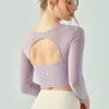 LU Net Yarn Hollow Beauty Back Fitness Long -sleeved Shirt Sweet Hot Wind Niche Fold Yoga Short Top