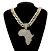 Fashion Crystal Africa Map Pendant Necklace For Women Men's Hip Hop Accessories Jewelry Necklace Choker Cuban Link Chain Gift281n