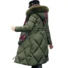 Зимнее пальто с большим мехом, утепленная парка, женская тонкая длинная зимняя куртка со строчкой, хлопковая женская пуховая парка, женская куртка-пуховик 2023