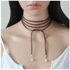 Choker läderhalsband för eleganta kvinnor som säljer svart brun sammet kort krage med imitation pärlor gåva alla damer