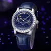 Armbanduhren 2023 Mode Business Quarz Herrenuhr Luxus Eis Diamant Sternenhimmel Leuchtende Wasserdichte Lederband Mann