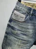 Męskie dżinsy Summer Mass Men Retro Blue Umyjanie Elastyczne Slim Fit Ribrowane Krótkie wysokiej jakości designerskie designery dżinsowe