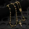 Collier chapelet plaqué or 18 carats, déesse catholique Virgen de Guadalupe, perles de 8mm, bijoux, pendentif croix Crucifix de jésus, 306K, nouvelle collection