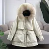 Women's Trench Coats NICE Large Natural Fur Hooded Winter Down Coat Women 90% White Duck Jacket Thick Warm Parkas Female Outerwear