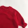 Pullover Baby Red Knit Loose Sweater Kids Boy Girl Year Top Clothes Toddler Thicken Winter Knitwear Soft Long Sleeve Infant Pullover 231212