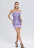 Casual Dresses 2023 Vintage Sequins Women Short Tight Sexy Backless Strapless Sleeveless Hip Wrap Mini Dress For Party