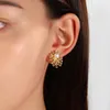 Stud Earrings French Light Luxury Gold Color Full Star Pearl For Women Korean Green Zircon Exquisite Party Jewelry Gift