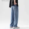 Jeans pour hommes Haute qualité 100% Lyocell Jeans hommes printemps été décontracté taille élastique Denim pantalon mâle corée lâche droit bleu pantalon S-3XL Q231212