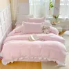 Bedding Sets Korean Princess Style Duvet Cover Set No Filling Pink Blue Soft Washed Cotton Girls Favorite Ruffles Bed Linen Pillowcases