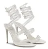 Bridal Renecaovilla żyrandol żyrandol Sandals Sandals Buty damskie kryształy satynowe koraliki węża owinięte paski na imprezę sukienkę na wysokim obcasie eleganckie sandalias pudełko