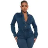 2024 Designer Herbst Winter Denim Overalls Frauen Langarm Strampler Casual Umlegekragen Jeans Einteilige Overalls Straße Großhandel Kleidung 10408