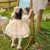Flickaklänningar 2023 Fashion Spanish Summer Dress for Baby Girls barn Brodery Tulle Gown Children Lolita Boutique Party 1 2y
