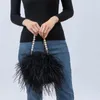 Waist Bags Ostrich Feather Bag With Pearl Chain Mini Purse For Party Furry 2023 Wedding Bride Romantic Pink Green Orange Purple Handbag