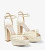 Eleganckie buty ślubne buty sandały sandały sacora białe perły skórzane luksusowe marki wysokie obcasy kobiety chodzące oryginalne n2at#