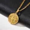 Gold Color Mens Compass Necklaces,vintage Viking North Star Anchor Medal,14k Yellow Gold Pendant for Male Dad Boyfriend Gift 728