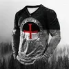 Men's T Shirts Vintage Print T-Shirt Men 3d Templar Shirt Cross Skull Long Sleeve Top Street Punk Style Casual Cool Summer