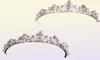 Coroa de casamento nupcial bonito rosa lágrima cristal coroas feminino strass pageant tiara diadema ornamento de cabelo feminino acessórios3945626
