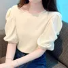 Women's Blouses 2023 Women Shirts Sweet Office Lady Fashion Chiffon Tops Short Puff Sleeve Blouse Woman Summer Clothes 27487