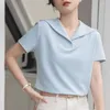 Blouses pour femmes Vintage col marin femmes chemises décontractées à manches courtes chemisier solide hauts été doux bureau dame lâche Blusas 27076