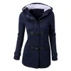 European and American Autumn/Winter Plus Size Women's Mid-length Hooded Solid Colored Coat Perfect for Urban Fashion Patchwork Design AST485680
